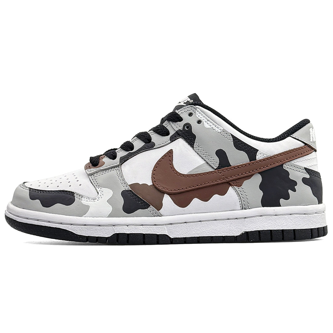 Nike Dunk Low Custom "Urban Camo" Hand-Painted Sneakers - Black/White/Grey Drip Art Design