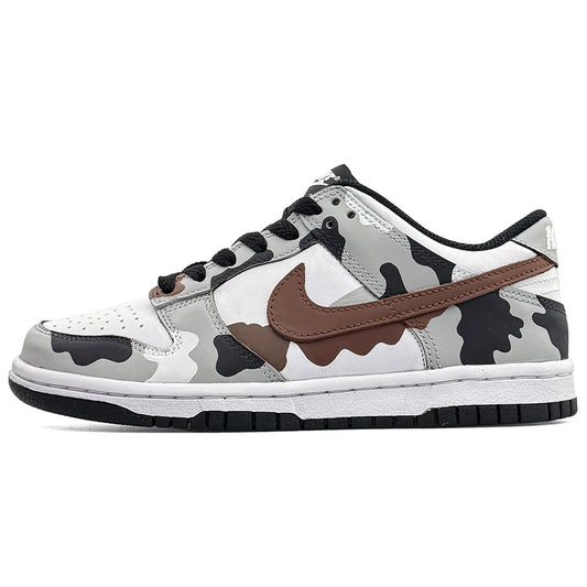 Nike Dunk Low Custom "Urban Camo" Hand-Painted Sneakers - Black/White/Grey Drip Art Design