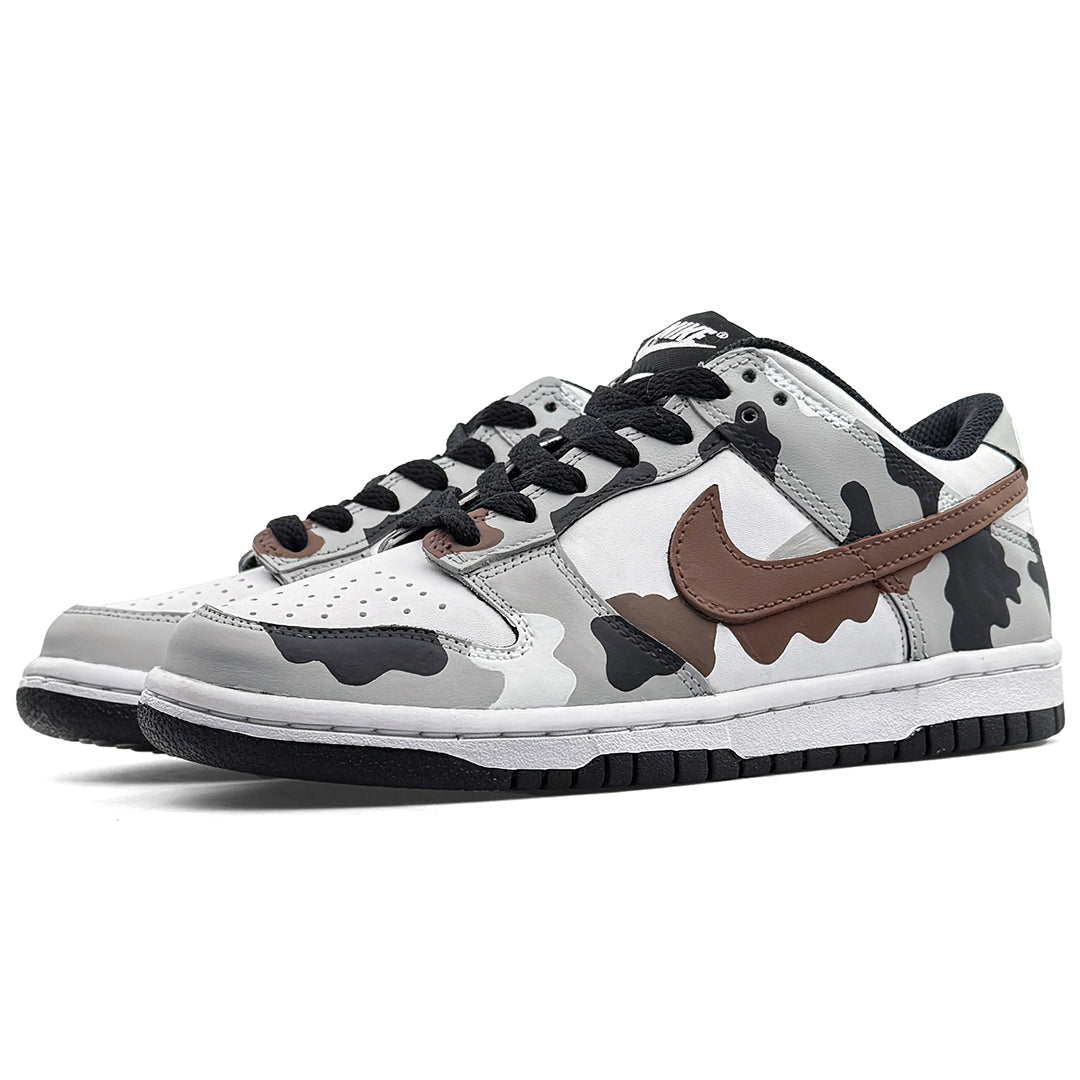 Nike Dunk Low Custom "Urban Camo" Hand-Painted Sneakers - Black/White/Grey Drip Art Design