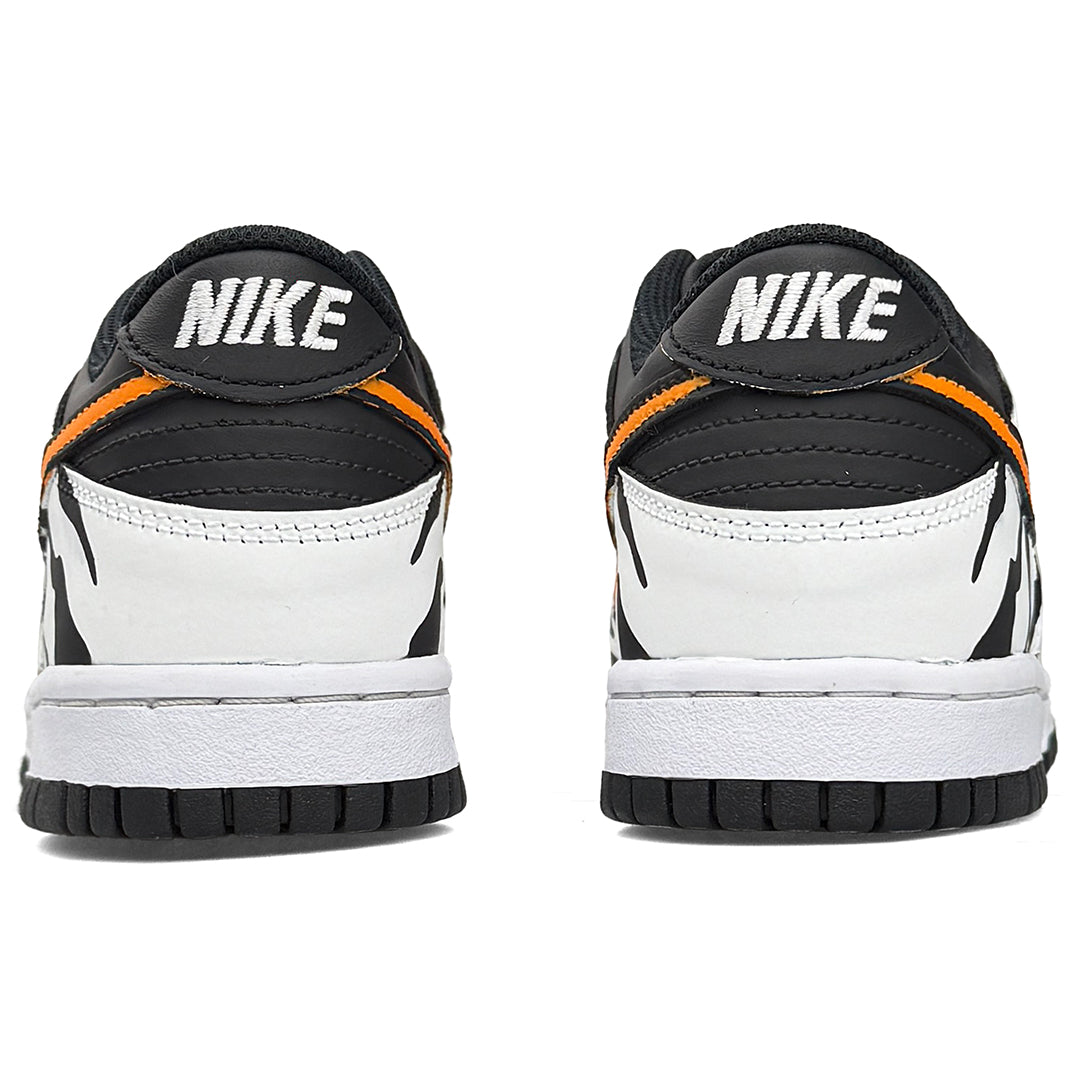 Custom Hand-Painted Nike Dunk Low - Zebra Print & Orange Swoosh - Tropical Streetwear Sneakers