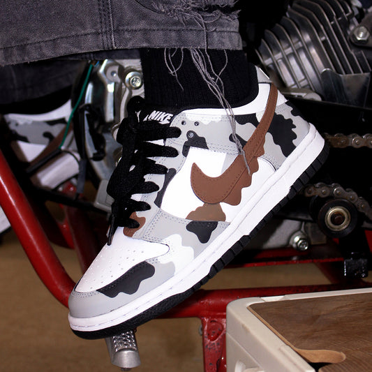 Nike Dunk Low Custom "Urban Camo" Hand-Painted Sneakers - Black/White/Grey Drip Art Design